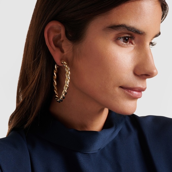 Jennifer Fisher 2.5" Twisted Lilly Hoops Earrings 14K Gold Posts Plated Brass - Picture 4 of 13